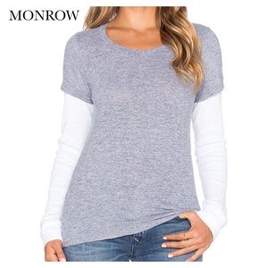 MONROW GREY AND WHITE LONG SLEEVE TOP